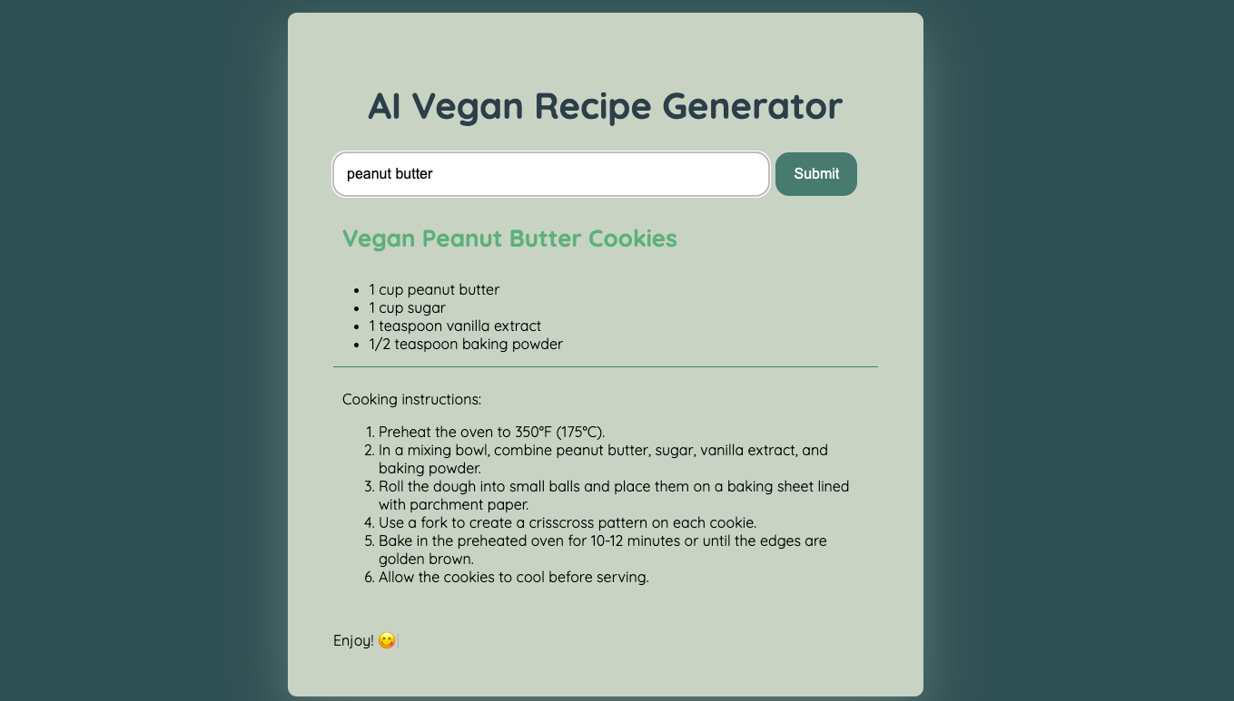 Vegan recipe generator preview